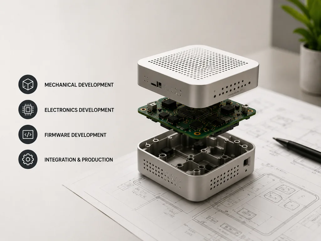 The four disciplines of end-to-end product development: mechanical, electronics, firmware, and integration and production