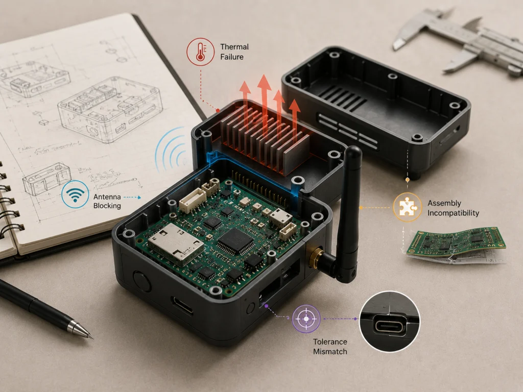Manufacturing method decision factors: thermal failure, antenna blocking, assembly incompatibility, and tolerance mismatch