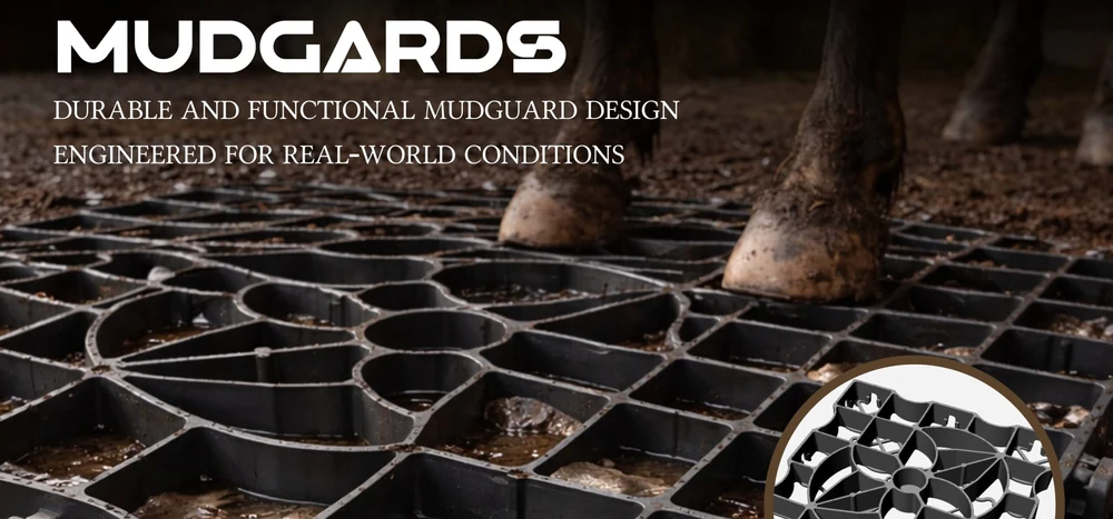 Mudgards ground reinforcement grid in real outdoor use at a horse facility