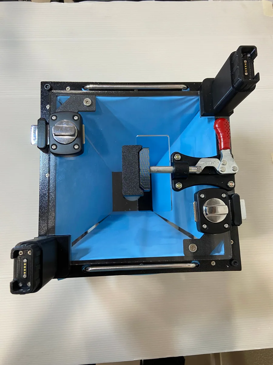 Top view of the blue latex membrane support inside its frame