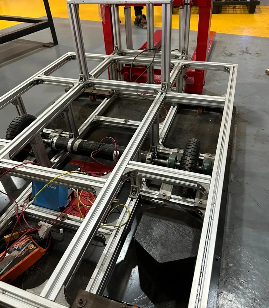 Inside the robot chassis: drive units, wiring and electronics