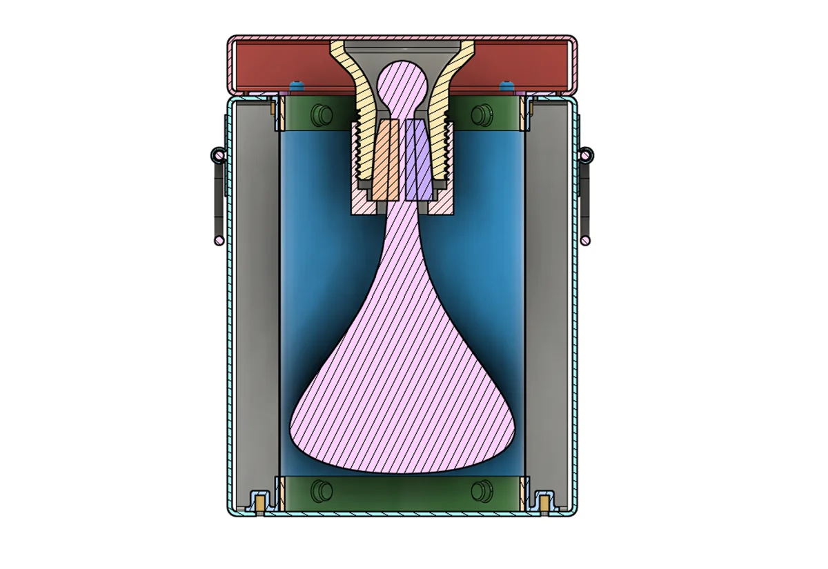 Box with Water WO Water engineering cross-section showing internal suspension geometry