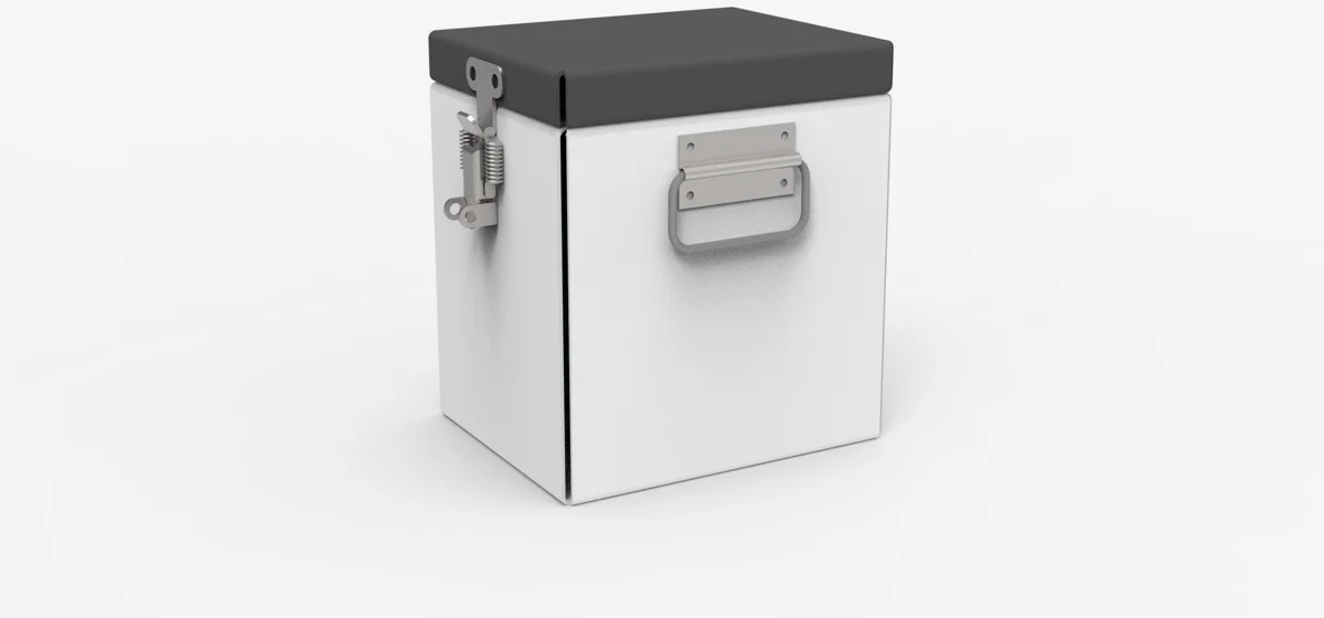 Box with Water WO Water sealed sheet metal enclosure with latch and carry handle