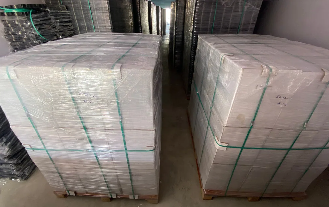 Molded ground grids palletized for export