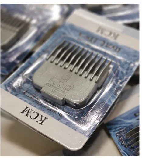 Close-up of a trimmer guard sealed in its blister pack
