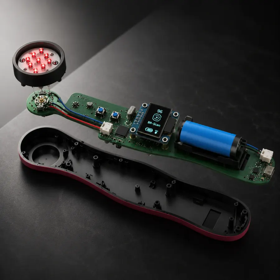 Interne BR-Scan-Leiterplatte mit LED-Sensorring, Display und Akku