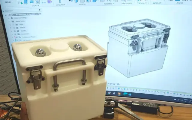 A CADLETE engineer checking a 3D-printed prototype against its CAD model