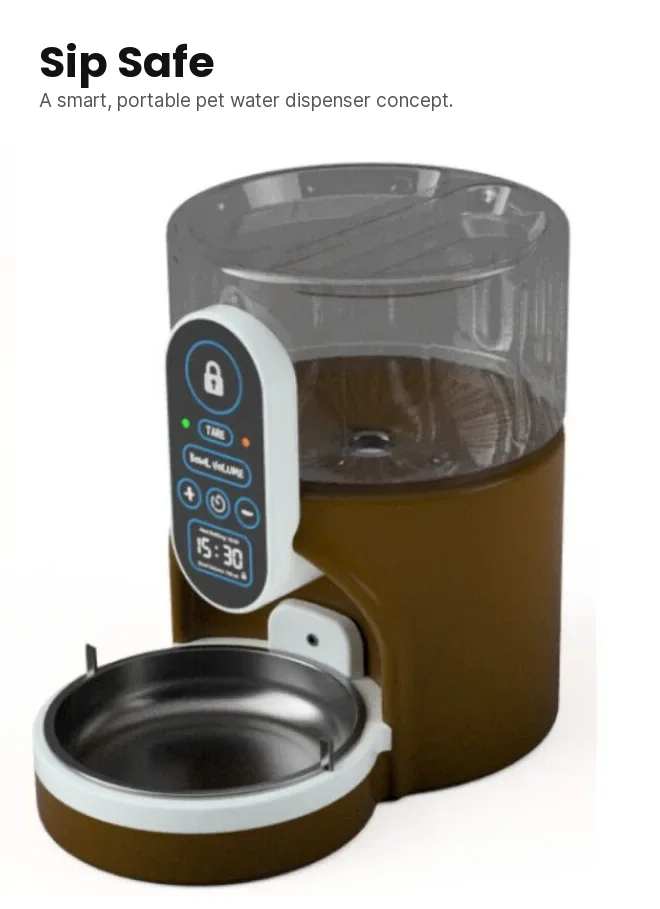Sip Safe: Konzept für einen smarten, tragbaren Wasserspender für Haustiere