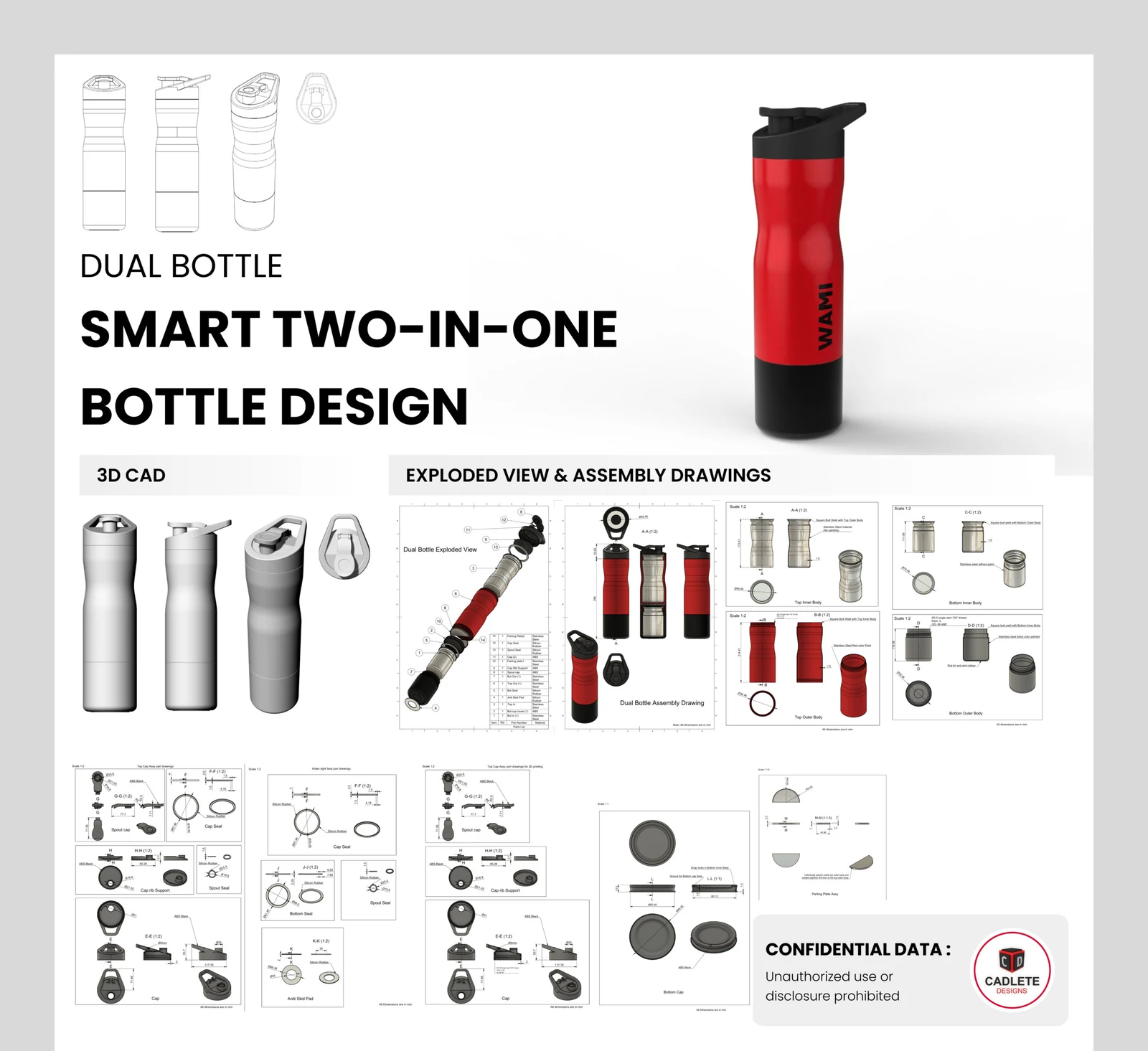 Dual-compartment bottle, manufacture-ready for injection molding