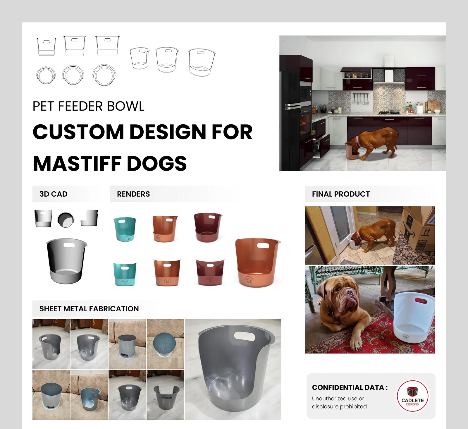 Mastiff Dog Feeding Bucket: Low-Cost Sheet Metal Prototype for Large Breeds