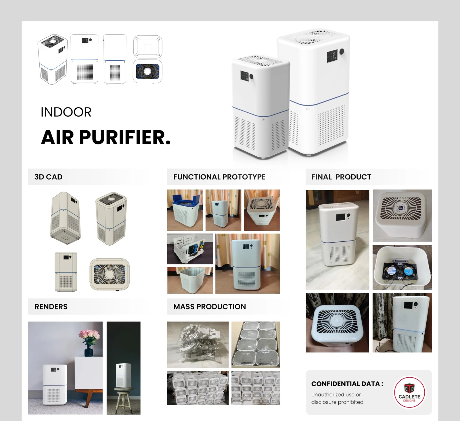 Low-cost minimalist air purifier, PCB-integrated and injection molded