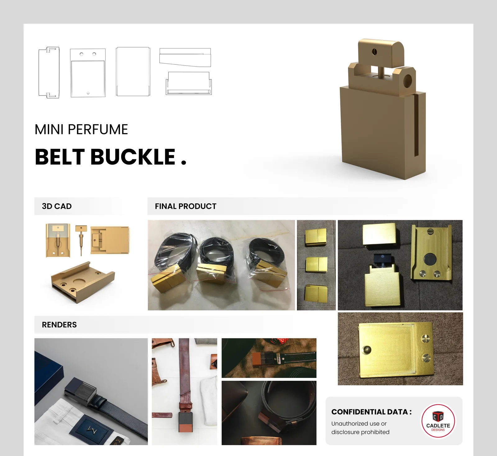 Perfume Belt Buckle: CNC-Machined Prototype with a Slide-In Mini Bottle