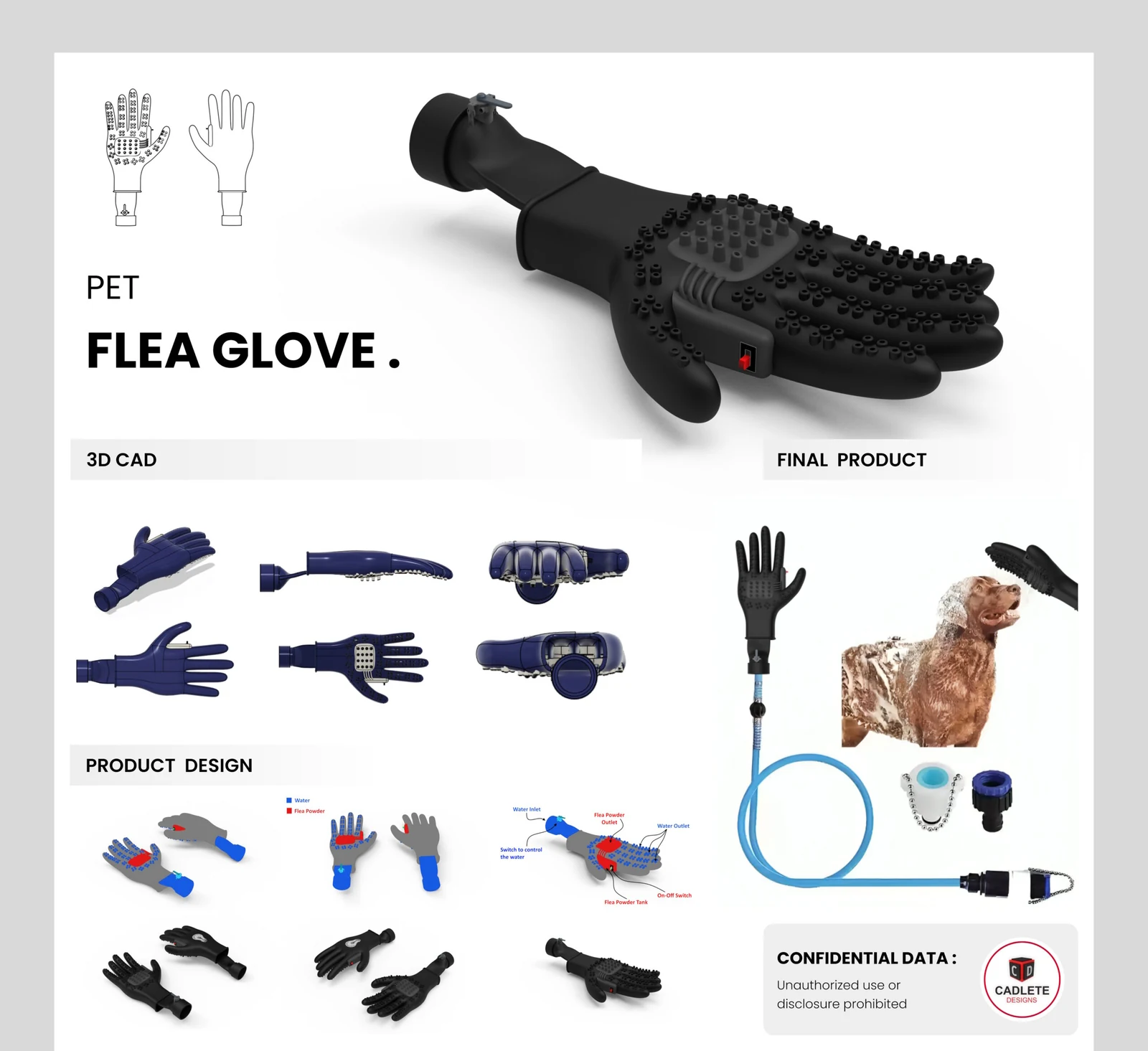 Pet flea grooming glove industrial design