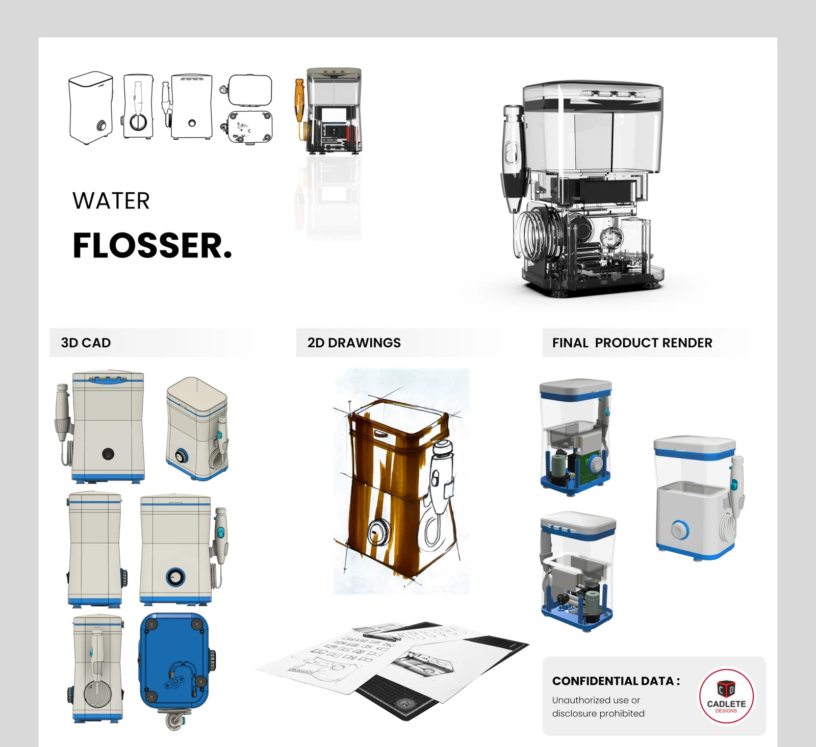 Water flosser with PCB, heating element, and dual-liquid compartment