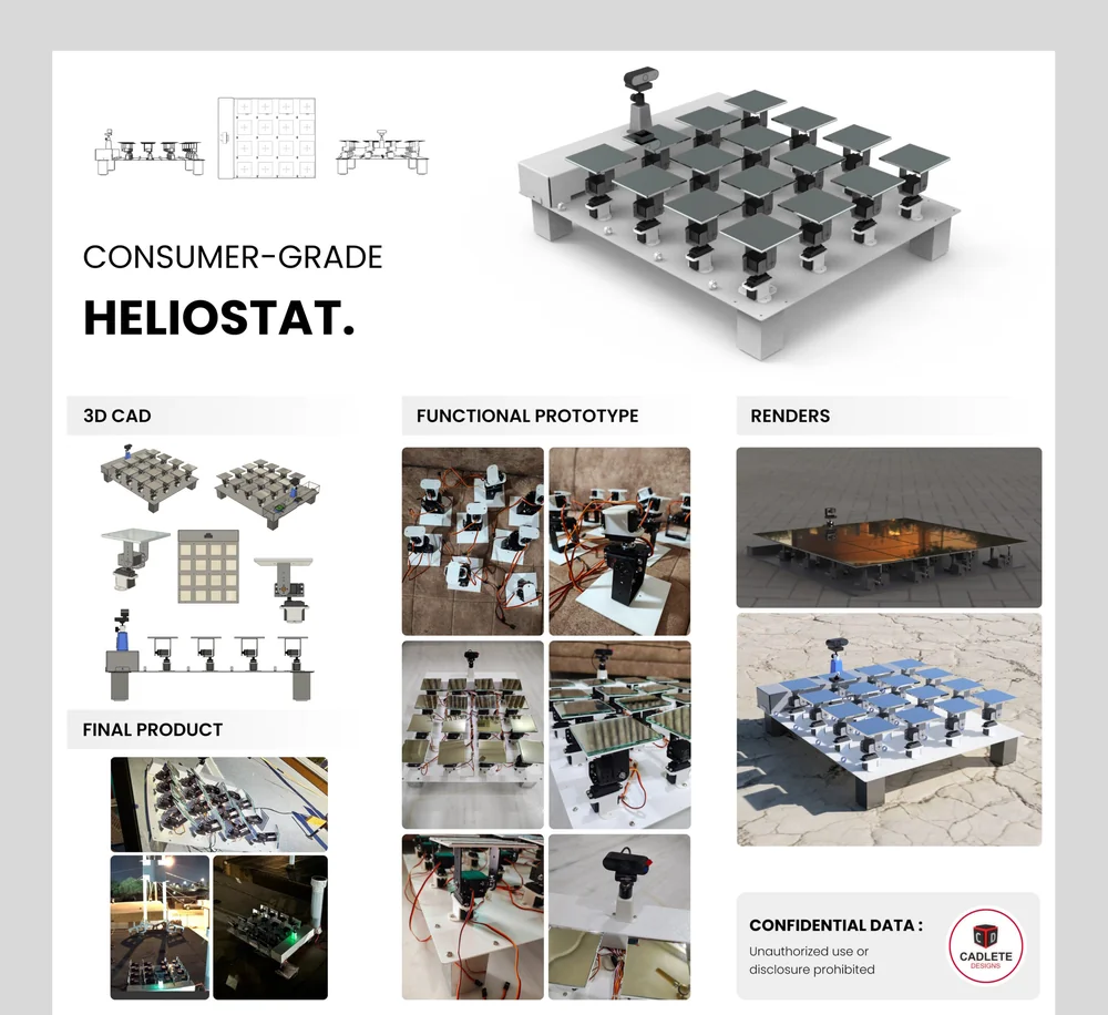 Consumer-Grade Heliostat, a real product design and manufacturing project by CADLETE Designs