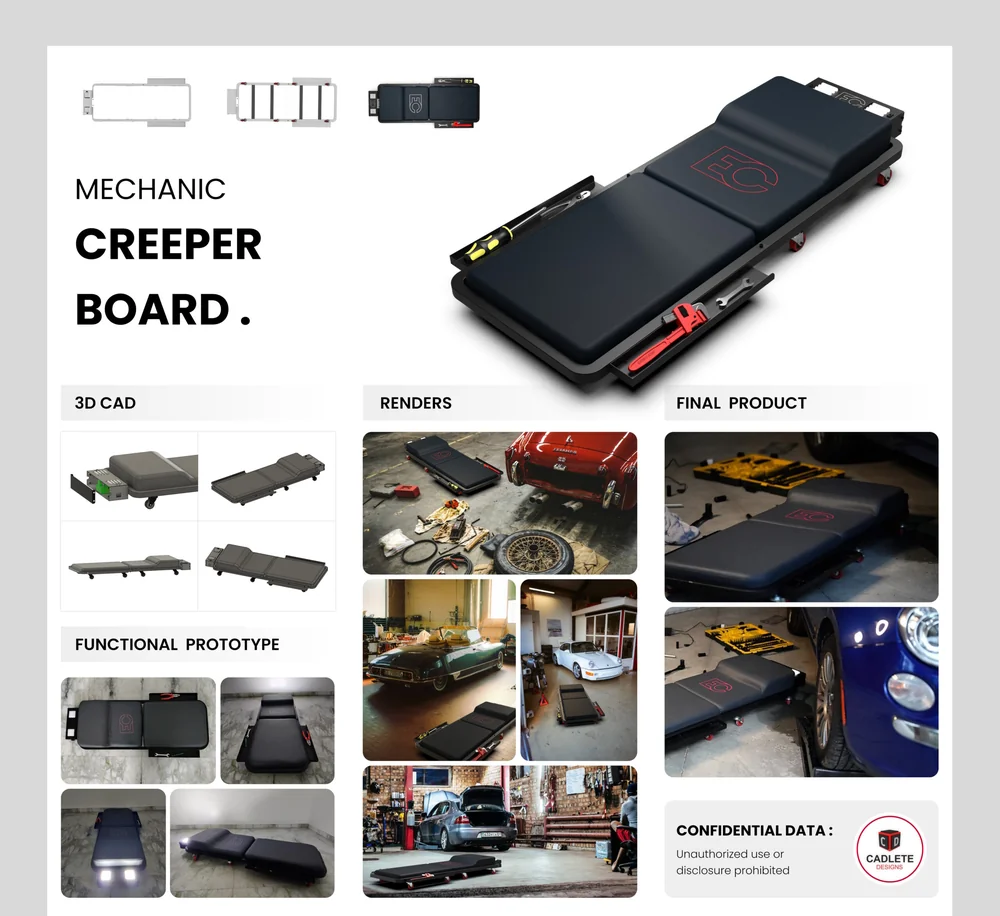 Creeper Board with Integrated Lighting, a real product design and manufacturing project by CADLETE Designs