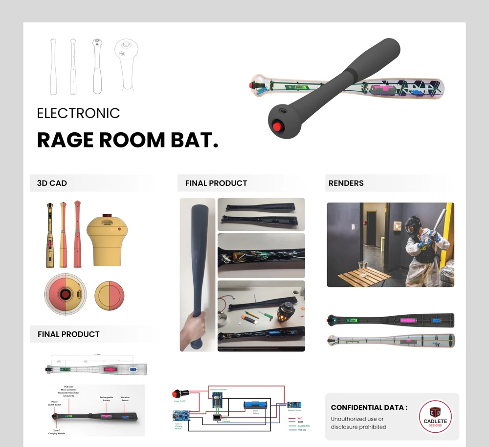 Electronic Rage Room Bat, a real product design and manufacturing project by CADLETE Designs