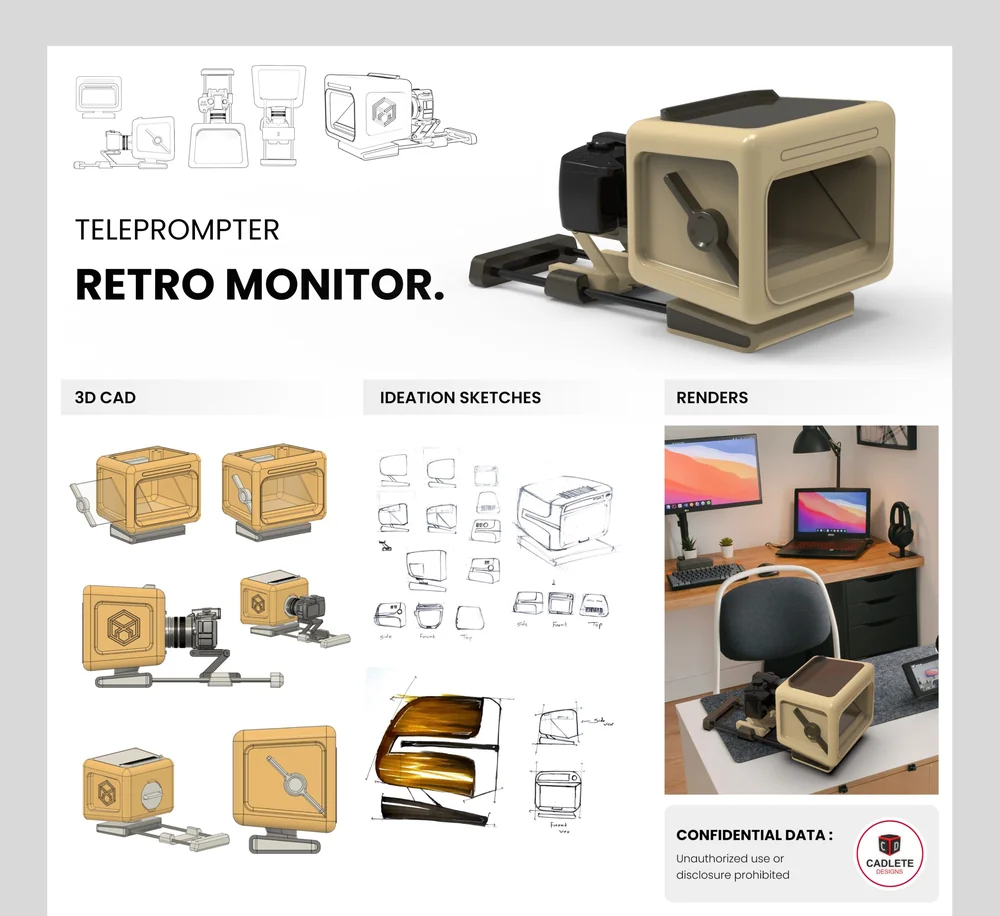 Retro Monitor DIY Teleprompter, a real product design and manufacturing project by CADLETE Designs