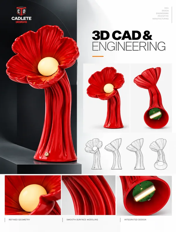 3D Printed Designer Lamps: Spiral Lamp and Rose-Inspired Light: 3D CAD