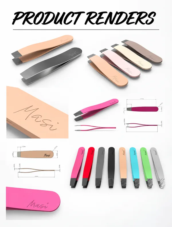 Precision Eyebrow Tweezers: Low-Cost Sheet Metal Design with PVD Finish: Renders