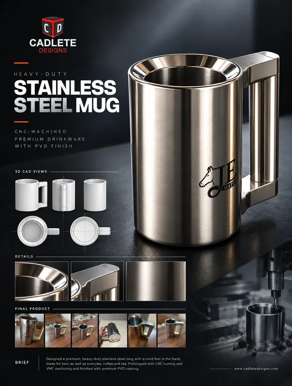 Heavy-Duty Stainless Steel Mug: CNC-Machined Premium Drinkware with PVD Finish: Project Overview