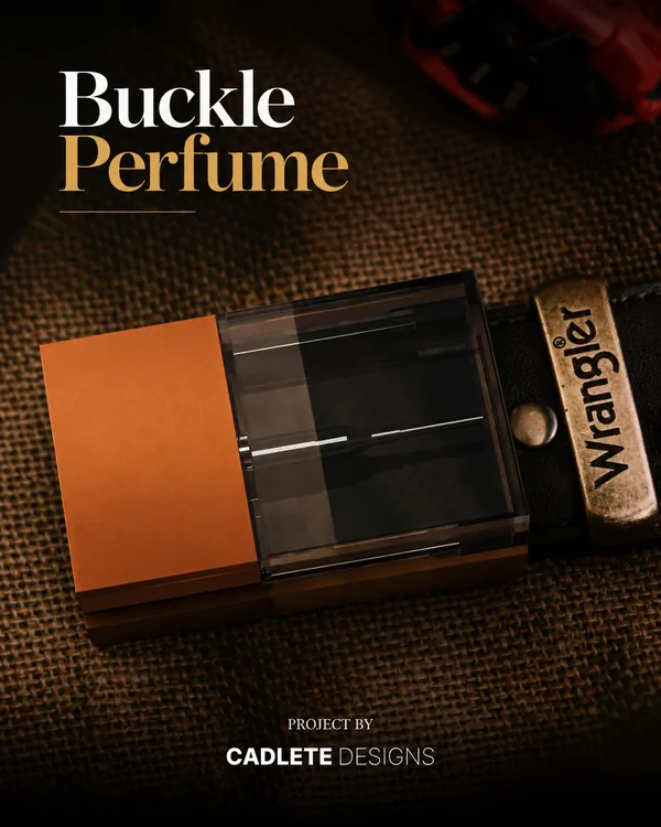Perfume Belt Buckle: CNC-Machined Prototype with a Slide-In Mini Bottle: Product Showcase