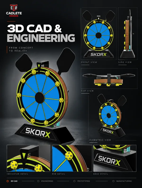 SkorX Premium Spin Wheel: Event-Ready Brand Activation for Pickleball Events: 3D CAD