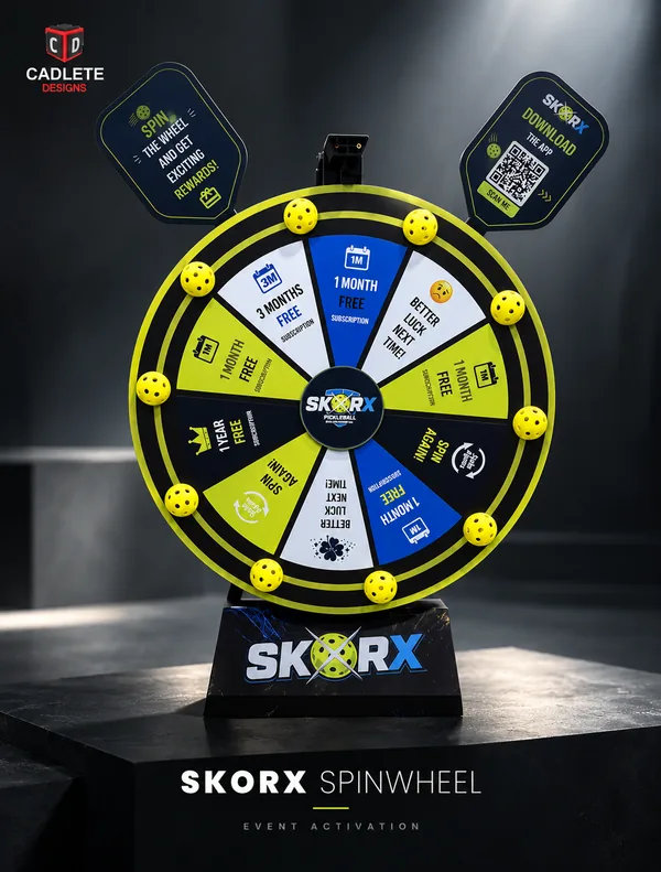 SkorX Premium Spin Wheel: Event-Ready Brand Activation for Pickleball Events: Product Showcase